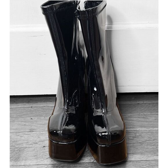 Princess Polly LIBBY PLATFORM Sock Boots BLACK Patent Size 9 New - Picture 5 of 12